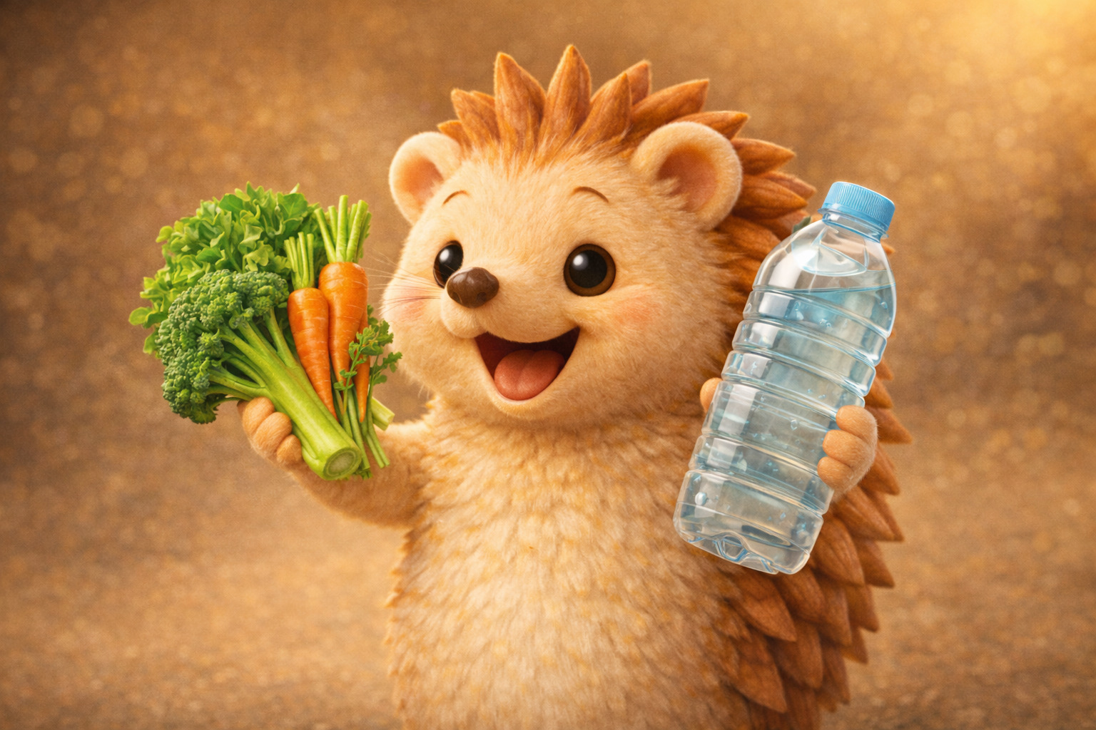 食物繊維と水を持つハリーちゃん